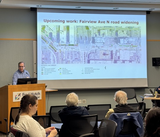 The RapidRide J Line team presents at the South Lake Union Community Council meeting.