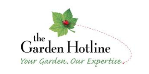 Garden Hotline logo features a green maple leaf with a red ladybug on it