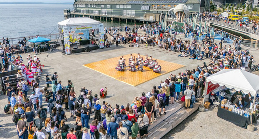 A performance at the Waterfront Park with crowds