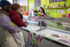 Customers getting ice cream at Creamy Cone Cafe