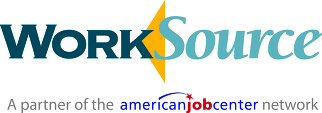 Blue and Yellow Logo that says Work Source, underneath logo text reads "A partner of the American Job Center Network"