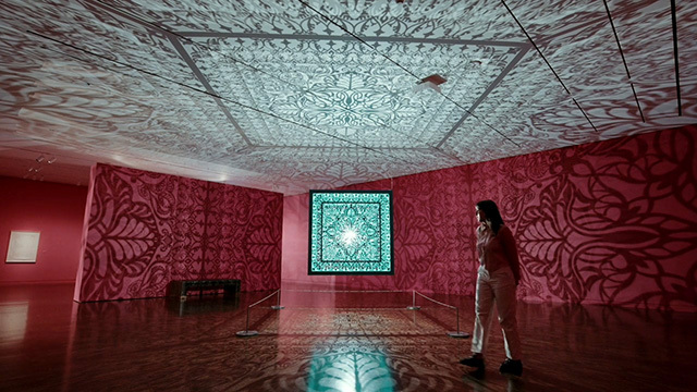 Artist Anila Quayyum Agha's art illuminates a room at the Seattle Asian Art Museum