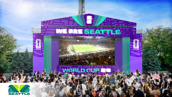 A rendering a fan event for the 2026 FIFA Men's World Cup at the Seattle Center