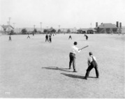 Black and white 1913 photo of a baseball game at B. F. Day Playfield in Seattle