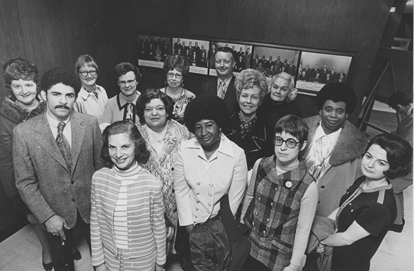 Black and white photo of the Seattle Women's Commission, 1971