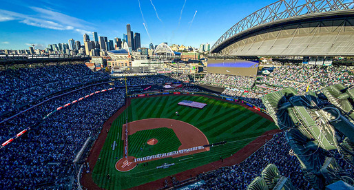 An aerial view of a Mariners' game at T-Mobile Park
