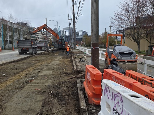 Our team is busy widening Fairview Ave N to accommodate transit and to create a mixed-use pathway for pedestrians and cyclists.