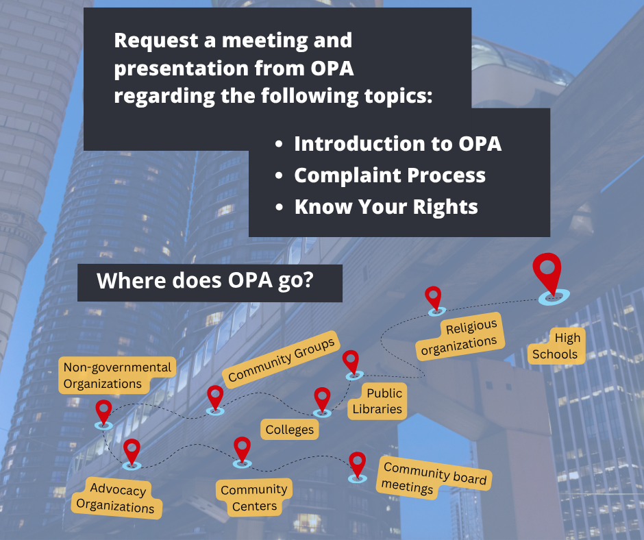 Map graphic with text that says where OPA will give presentations