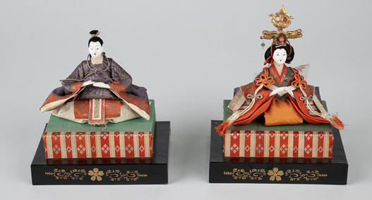 Japanese dolls featuring an Emperor and Empress from Girls' Day set as part of a MOHAI exhibit 