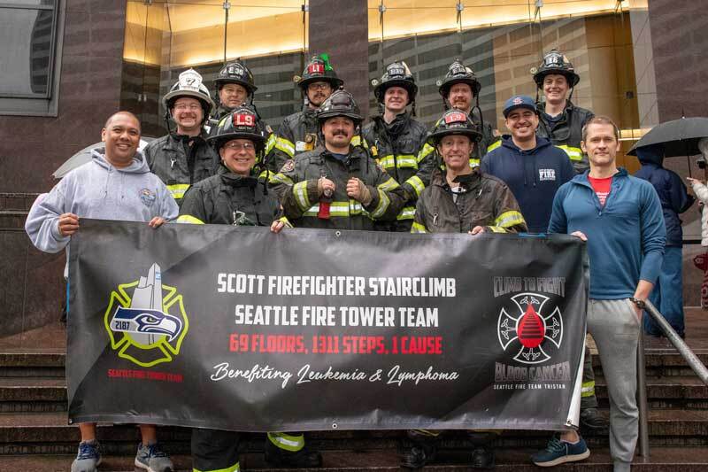 Seattle firefighters who participated in the stairclimb at the Columbia Tower