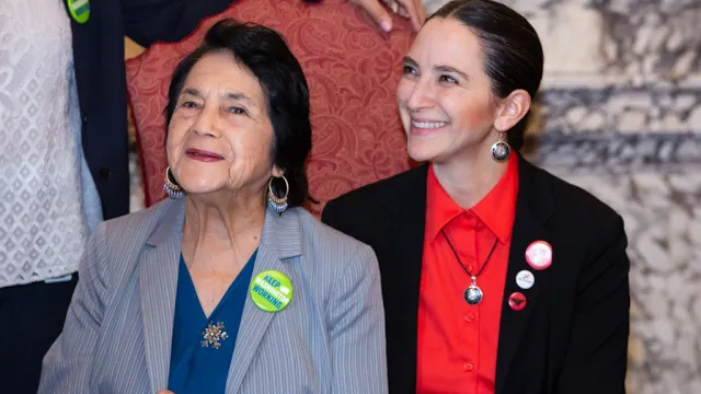 State Senator Rebecca Saldana and civil rights leader Dolores Huerta