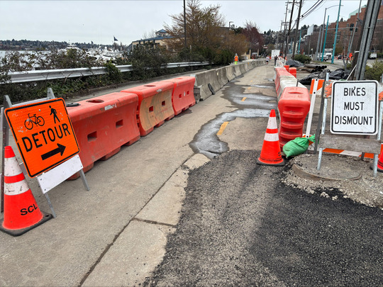 A path for pedestrians and people on bikes is provided on Fairview Ave N. 