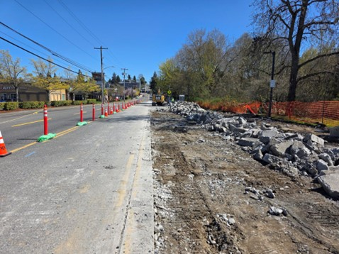 Photo of demolished pavement on SW Barton St.