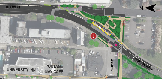 Project design map for the northbound RapidRide J Line bus stop at NE 41st St and Eastlake Ave NE