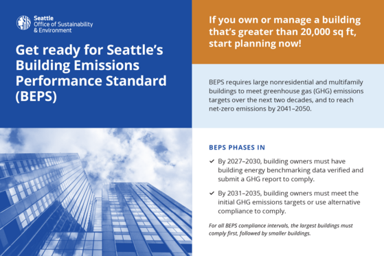 Example of the postcard Seattle OSE is sending to building owners and managers in April 2026