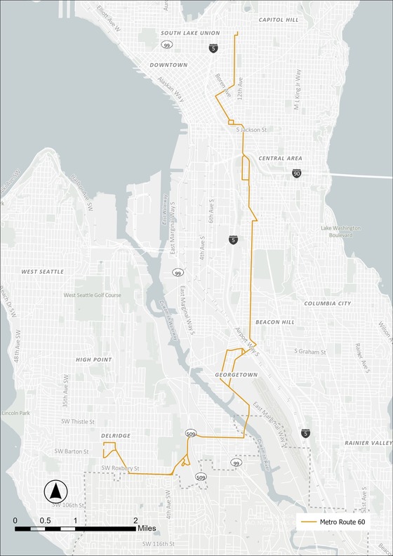 Map of King County Metro Route 60