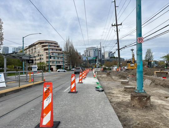 The right southbound lane of Fairview Ave N remains closed as crews widen the street.