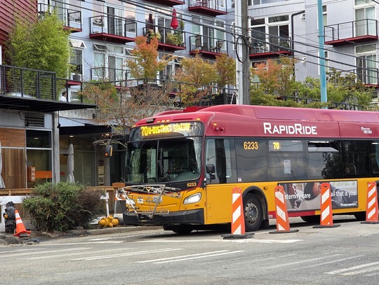 The Route 70 bus continues to operate on Eastlake Ave E during construction.
