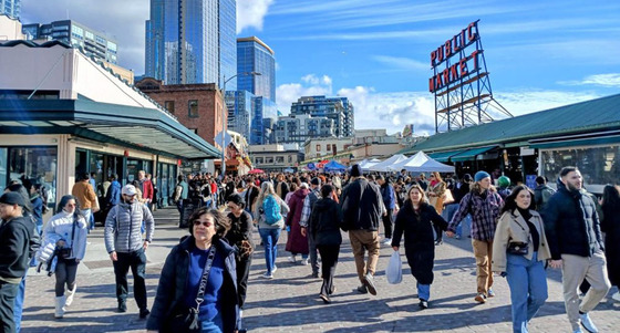 People walking at Pike Place Market