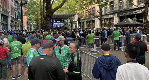 People attending an event in Pioneer Square