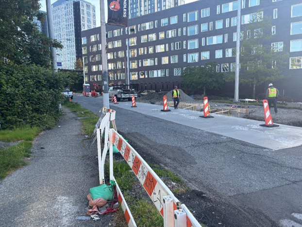 Crews building northbound bus station in the University District.