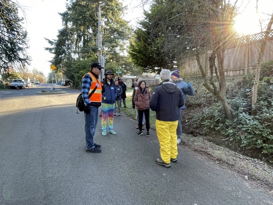 Community members attend a ‘walkshop’ in Pinehurst, Seattle, to discuss where to add new sidewalks and walkways.