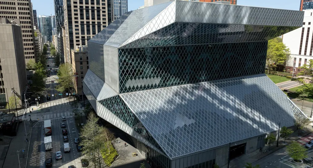 Exterior view of the Central Library in Downtown Seattle 