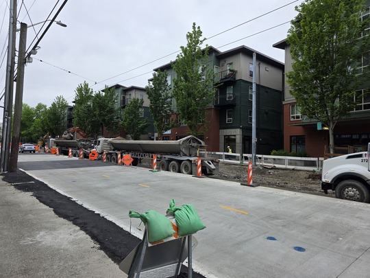 One side of Eastlake Ave E is kept open for traffic while crews work on the other. 