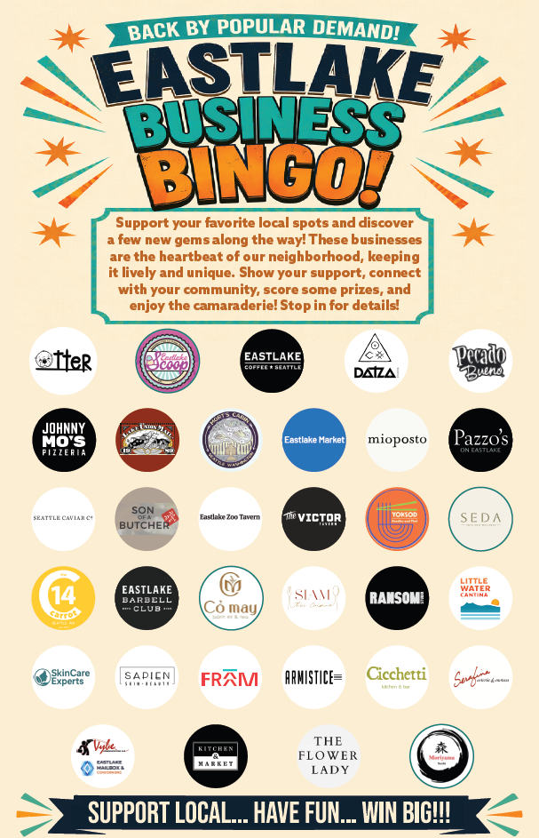 Poster for Eastlake Business Bingo featuring bingo participants