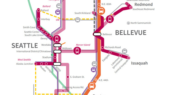 A 2017 map of the proposed Sound Transit 3 rail network expansion.