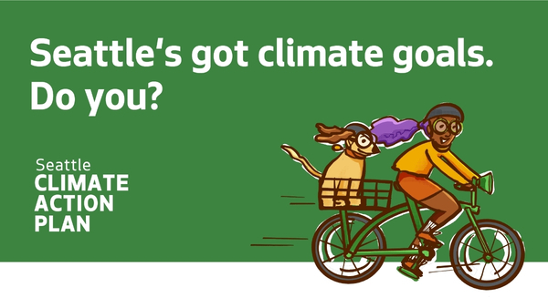 Climate Action Plan Survey graphic with drawing of biker
