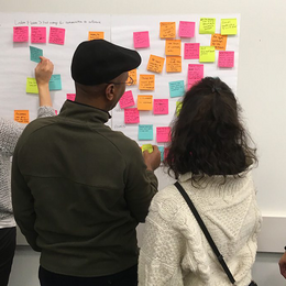 Photo of Community Involvement Commissioners placing notes on a wall