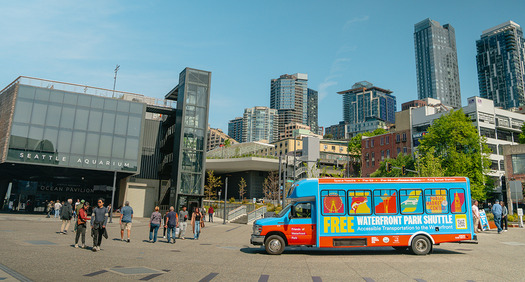 The Waterfront Shuttle outside of the Seattle Aquarium