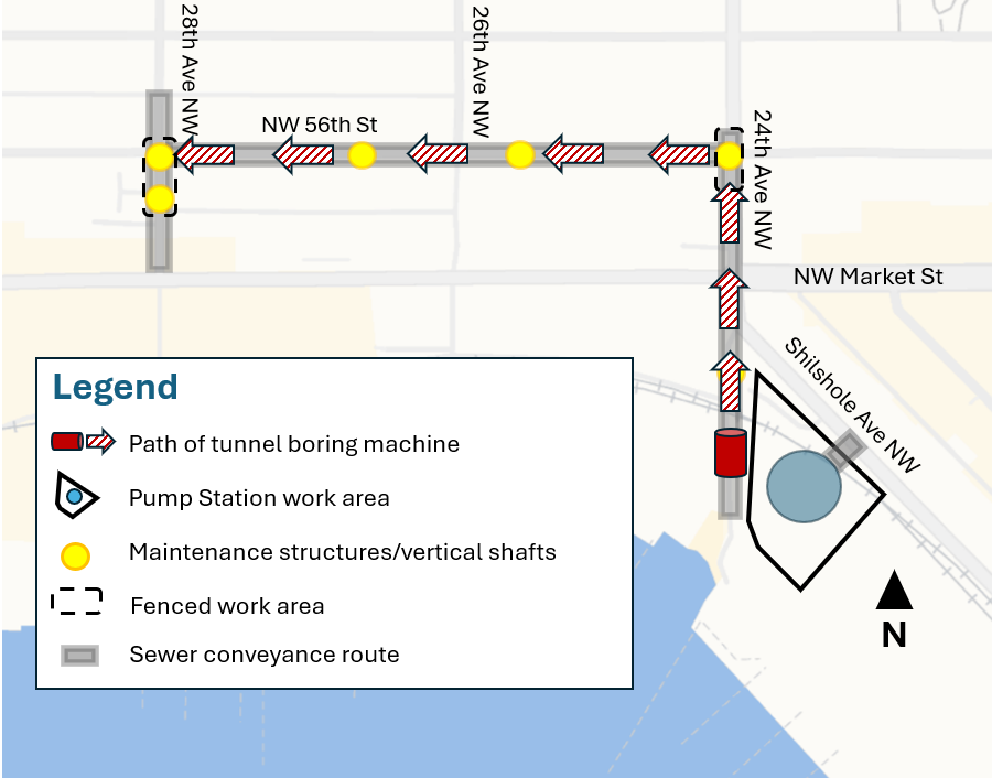 Map of the 7-foot diameter tunnel boring machine route.