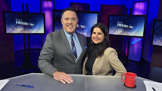 Council Edition host Brian Callanan with councilmember Alexis Mercedes Rinck.