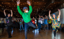 A group of people dancing 
