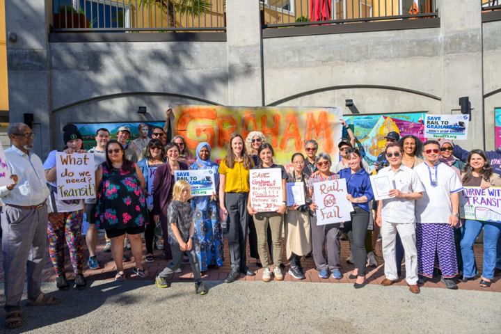 Mayor Wilson with community organizers at Graham Street Station announcement