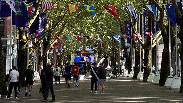 Pioneer Square is decked out for FIFA in Occidental Square