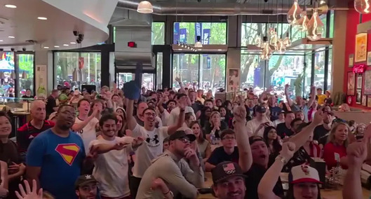 People packed in a Pioneer Square restaurant during a World Cup match
