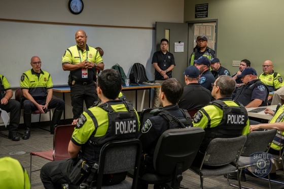 Chief Barnes talking during roll call