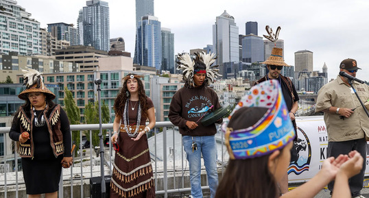 The Black River Canoe Family the “Kickin’ It Indi-City: An Indigenous Soccer Celebration” in Belltown