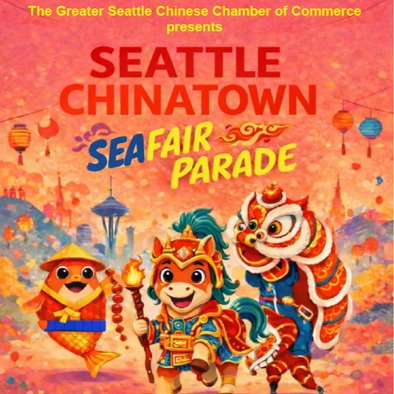 Chinatown Seafair graphic with bright drawings