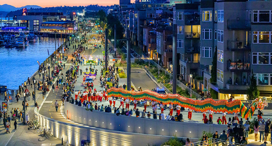 The Seafair Torchlight Parade marching along the Waterfront 