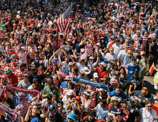 Fans marching to Seattle Stadium during a 2026 FIFA Men's World Cup match