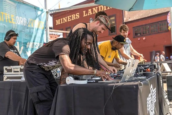 A group of beatmakers onstage at the seventh annual Beat Masters Beat Battle in 2018.