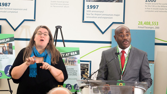 SEA Managing Director Lance Lyttle speaks at an Accessibility Press Conference, Oct. 23, 2019 at Sea-Tac Airport (SEA)