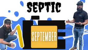 A graphic advertising Septic September with pictures of septic professional Jeremiah Gunia.