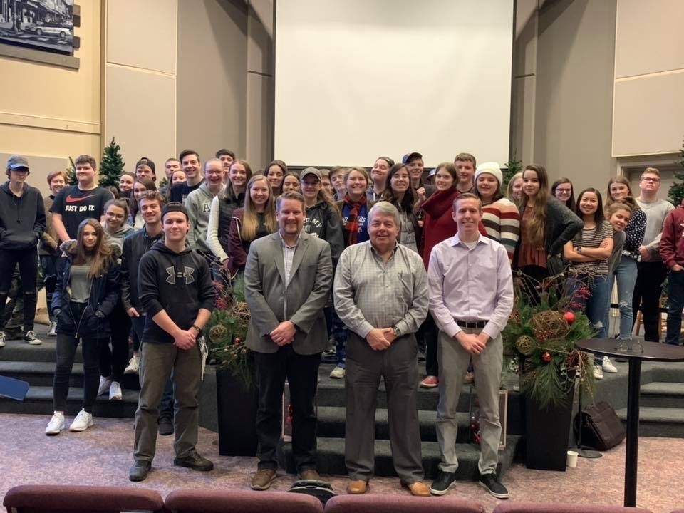 Photo of Councilmembers Low and Nehring with high school government class