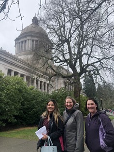 CM Dunn, Juliana Bushnell, and Paula Rhyne in front of Capital building