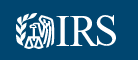 Internal Revenue Service logo. White writing on blue background